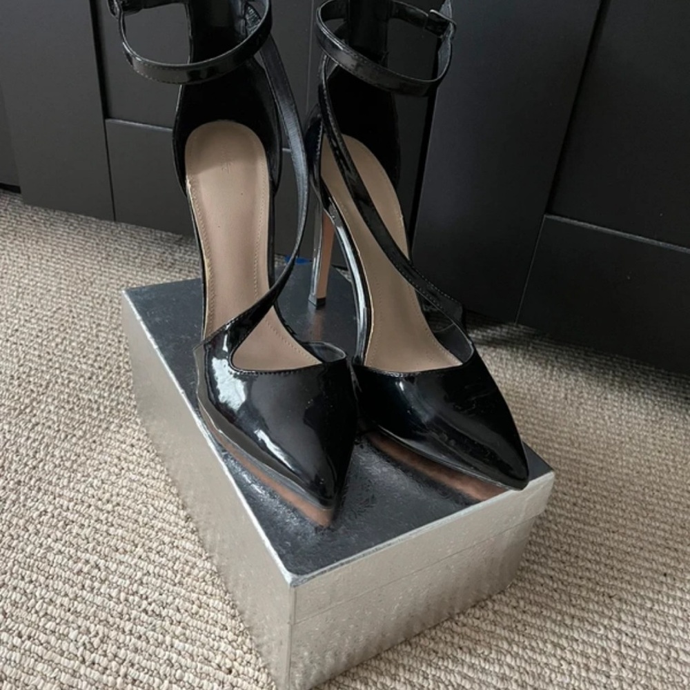 Zara Patent Black Ankle Strap Heels